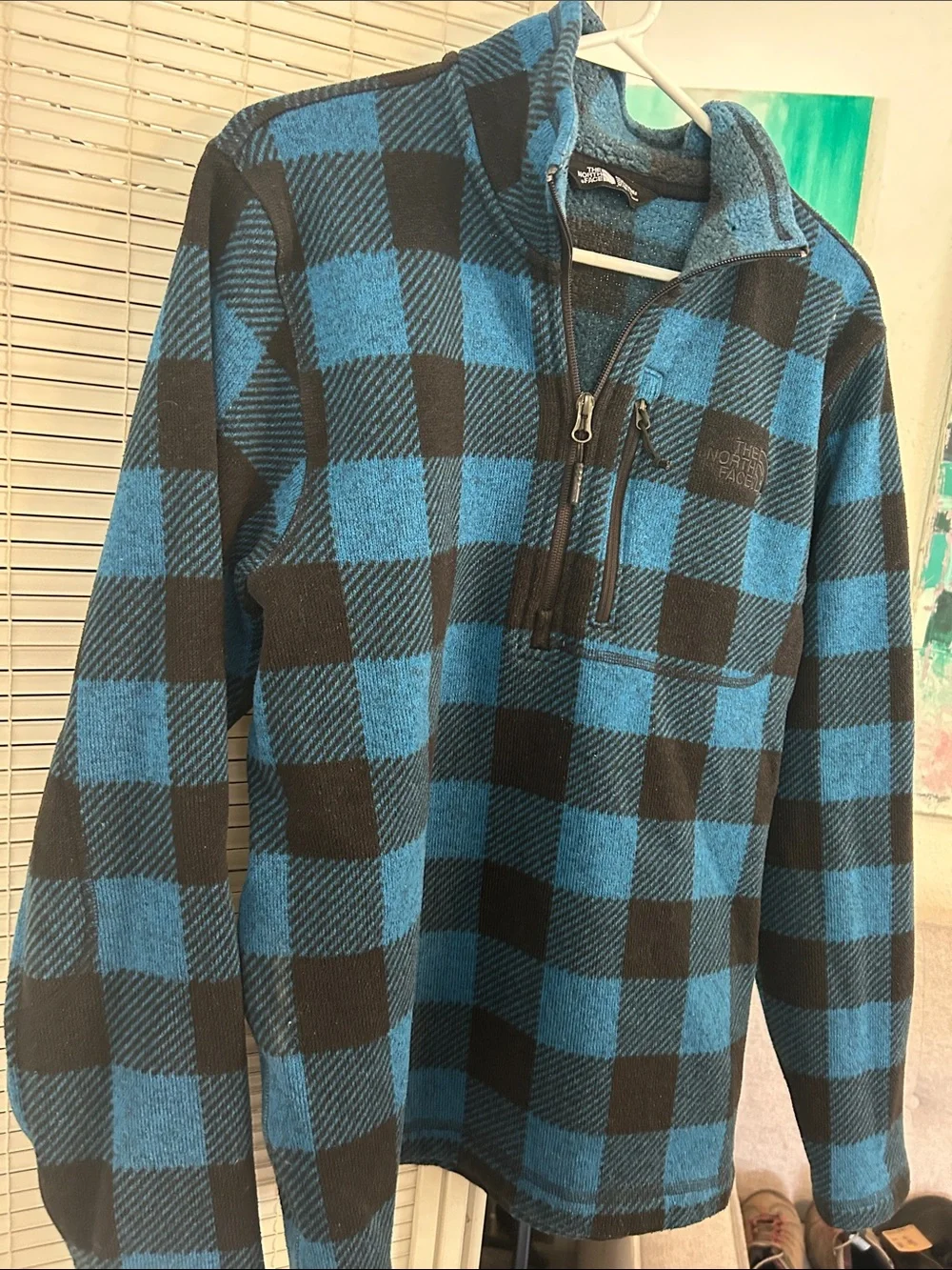 The North Face Blue and Black Sherpa Fleece Pullover